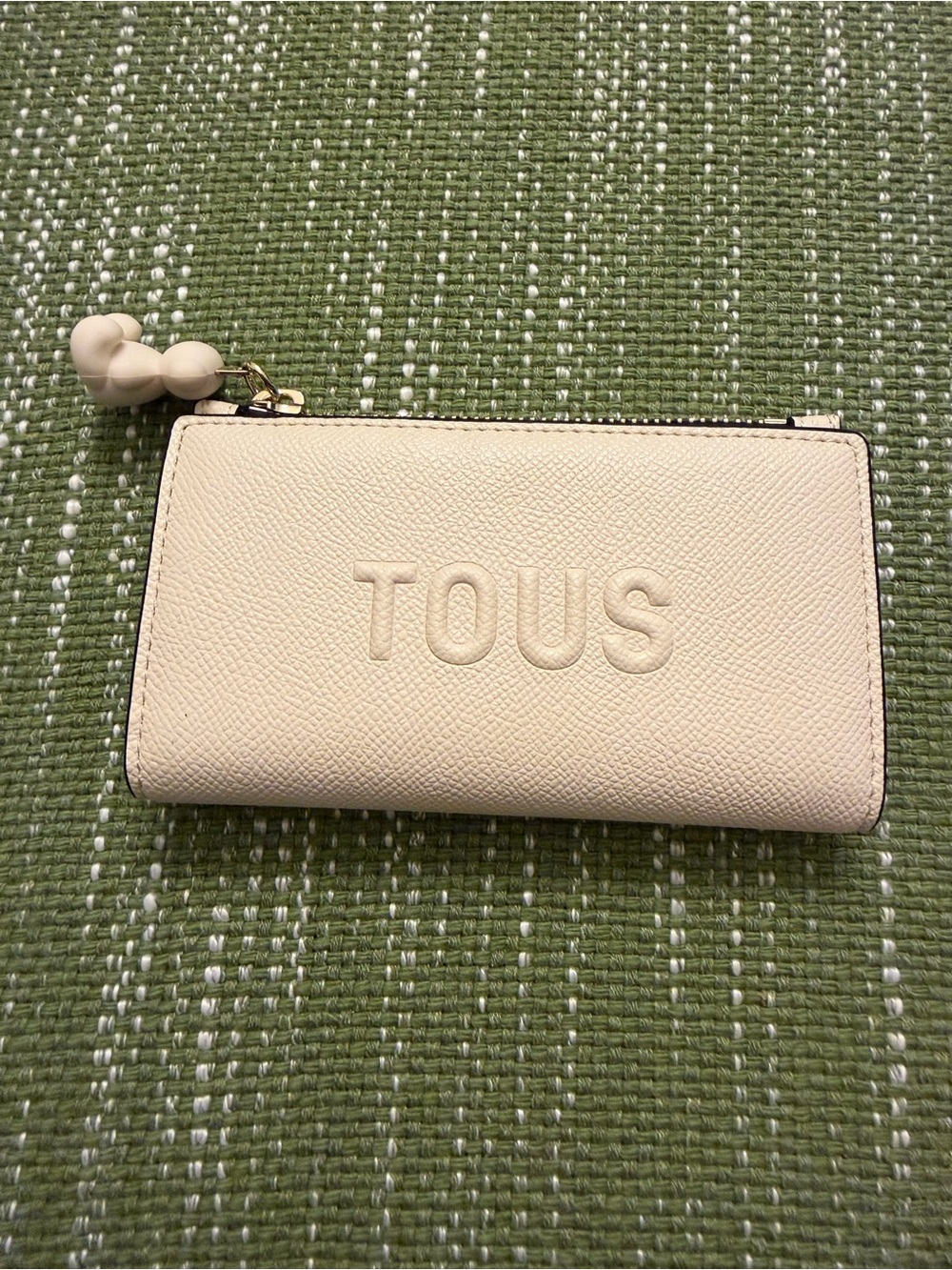 TOUS Cream Saffiano Zip Wallet with Charm Accent